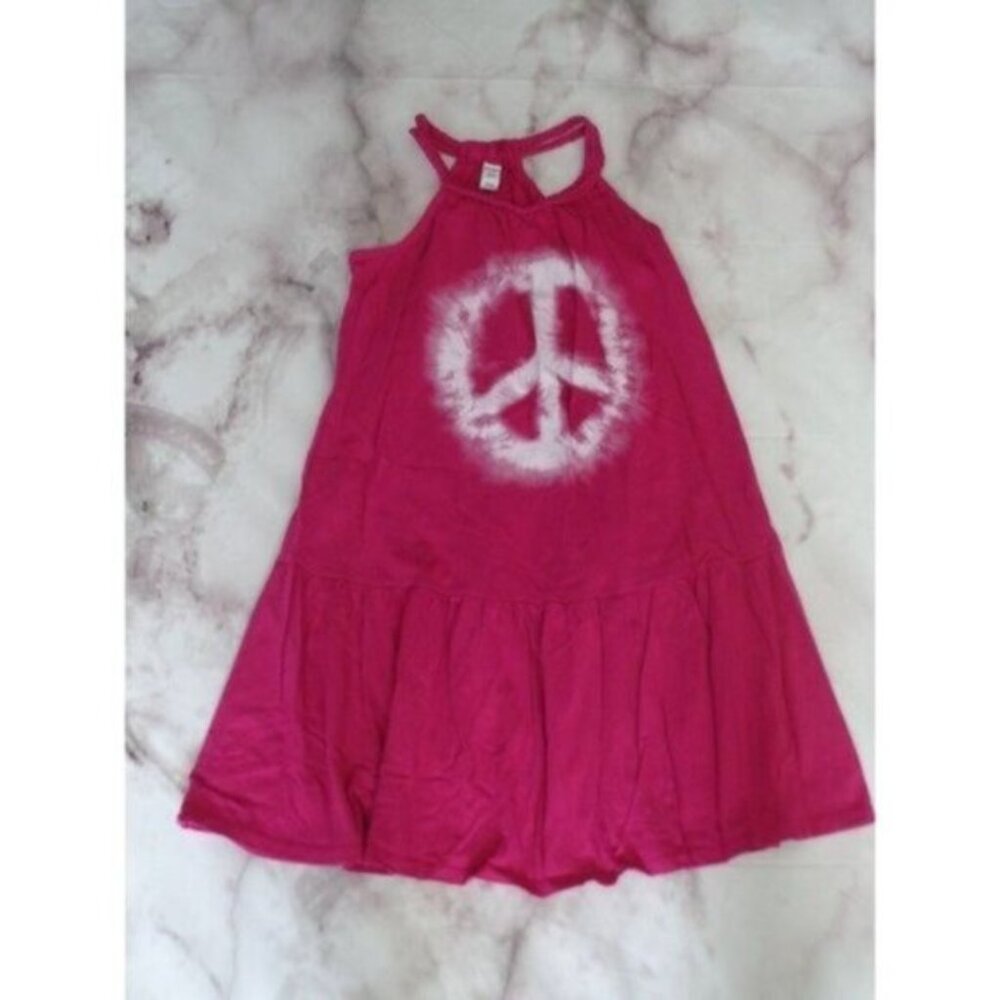 Old Navy girls youth large 10/12 pink/white Peace Sun Dress